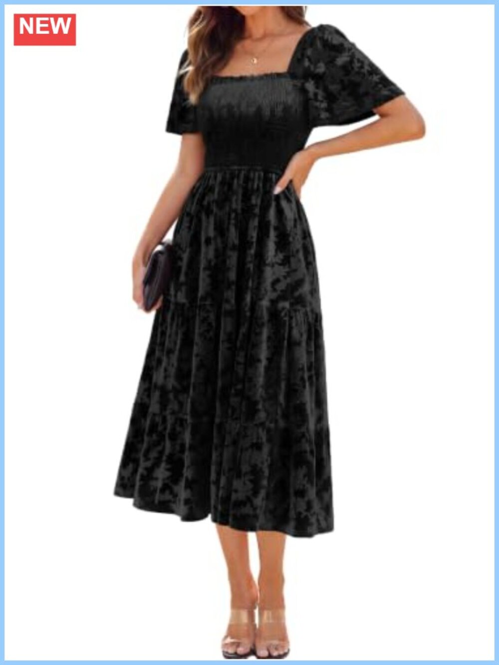 Velvet Floral Burnout Maxi Dress Square Neck Flutter Sleeve Smocked Semi Formal